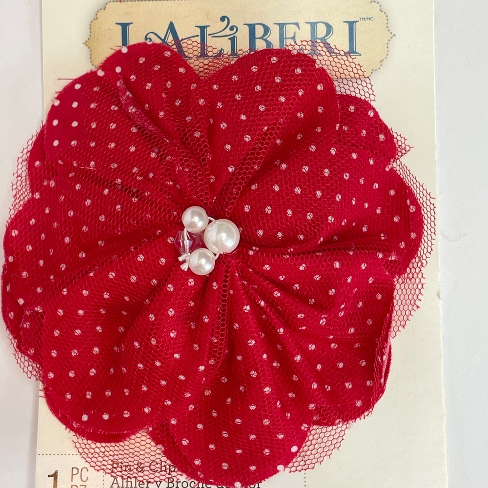 LALIBERI PIN & CLIP RED AND WHITE POLKA DOT HAIR BAG BROOCH ACCENT ACCESSORY